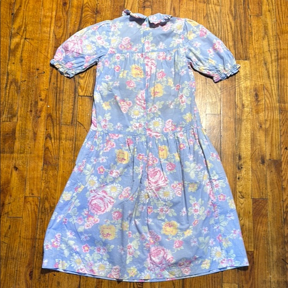 LAURA ASHLEY VTG Women's Blue Pink Yellow Floral Tiered Midi Dress Cotton Size 8 - Picture 8 of 10